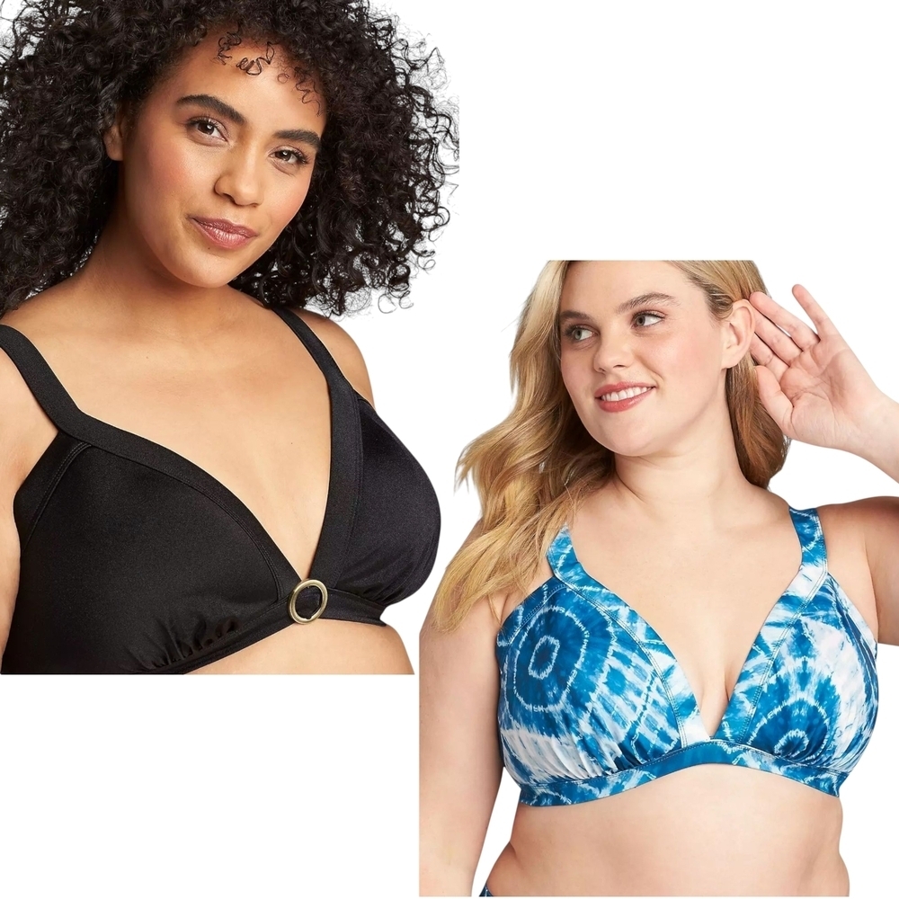 Cacique Plunge Bikini Top Set of 2 Black Blue Size 28 - Picture 1 of 12